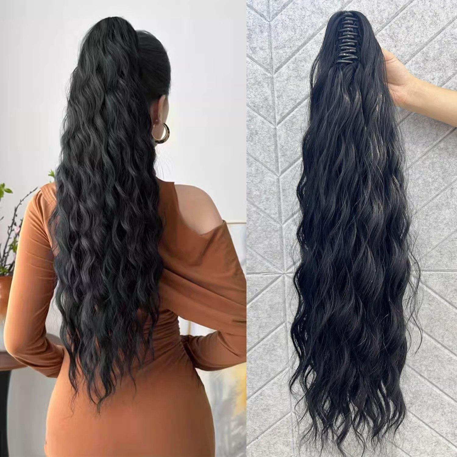 拉美卷马尾假发女欧美抓夹水波纹羊毛卷发玉米高马尾演出假发辫子,美发护发/假发,马尾,淘宝优惠券,粉丝福利购,淘宝优惠卷