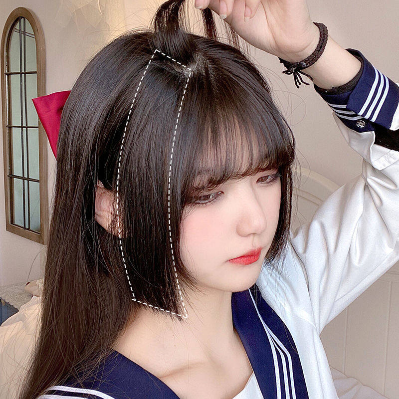 公主切刘海女网红姬发式两鬓齐刘海自然前额无痕八字刘海假发贴片