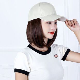 假发帽子一体女夏天款短发Bobo头自然时尚带假头发全头套式棒球帽