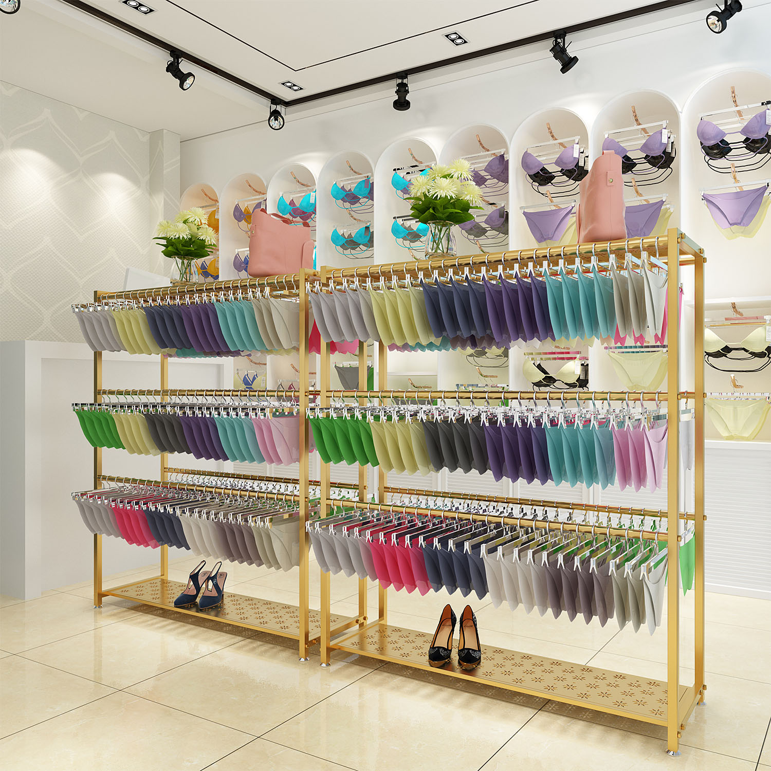 服装店文胸内裤挂衣架子睡衣落地展示架内衣童装双排双杆中岛货架