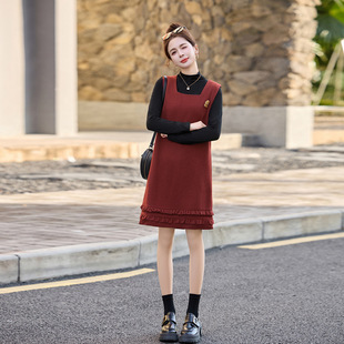 2026春季气质高级感木耳边纯色背心裙+打底衫两件套连衣裙MM6606