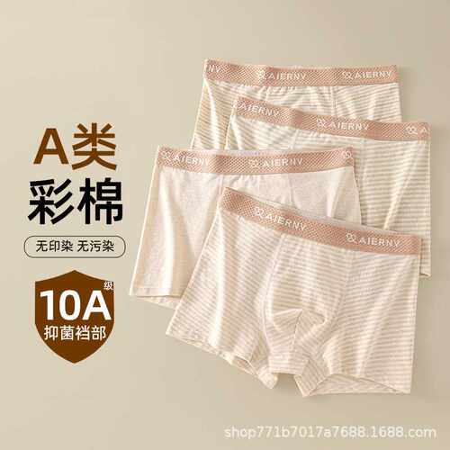 青少年天然彩纱棉无印染发育期男生初高中生大男孩平角裤10A抑菌