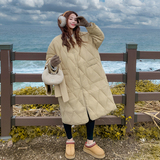 温柔风宽松圆领白鸭绒外套女2025冬季慵懒风休闲浅黄色保暖羽绒服，女装羽绒服，2B143
