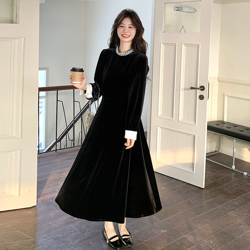 黑色丝绒连衣裙2B143-25002-P135-K198,女装连衣裙,2B143