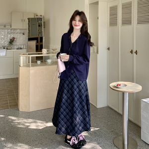 26新款 藏青色格子裙两件套33005-P170-K278图片