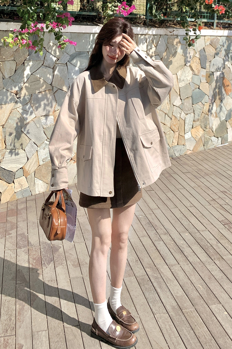 26春款撞色领口休闲外套2B143-25006-P140-K218,女装短外套,2B143