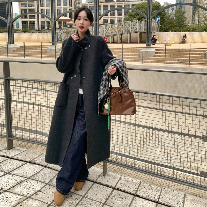 现货撞色披肩款长款羊绒大衣2B143-6626-P315-K448，女装毛呢外套，浙宝283