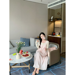 ZNG SHOP女装《桔梗女孩》夏季亚麻花瓣背带连衣裙内搭棉麻小衫