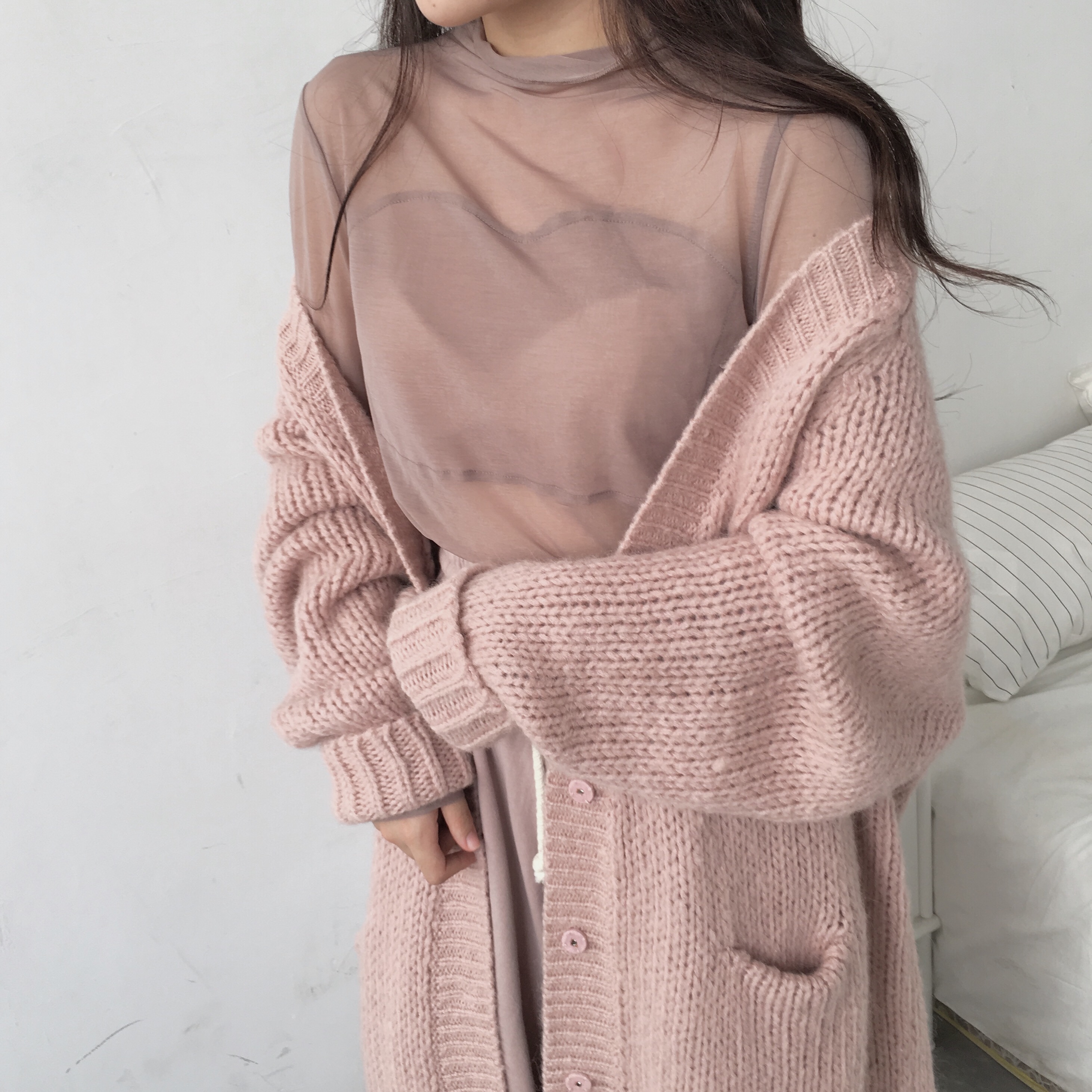 ZNG SHOP清透百搭高領打底衫女長袖 2017秋冬新款網紗雪紡衫上衣