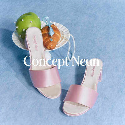Concept Neun Rococo系列绸缎圆头高跟粗跟凉拖女鞋