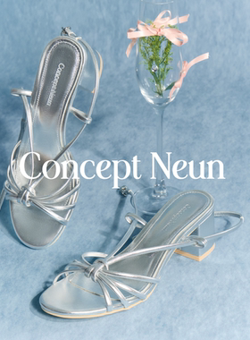 Concept Neun Rococo系列法式细交叉带金银粗跟圆头凉鞋女