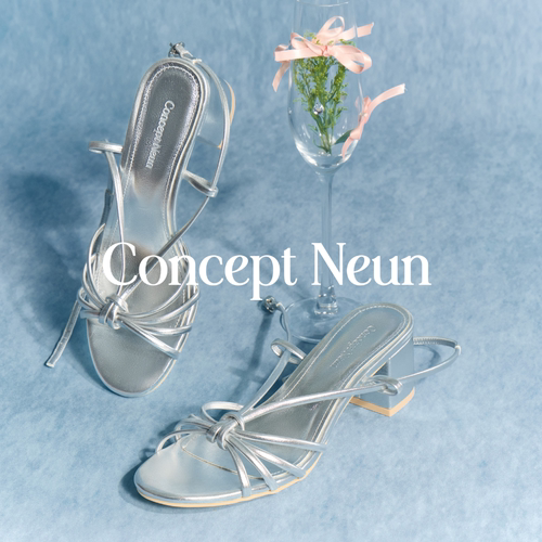 Concept Neun Rococo系列法式细交叉带金银粗跟圆头凉鞋女