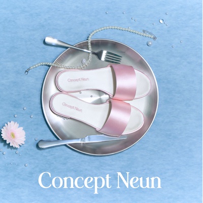 Concept Neun Rococo系列绸缎平底圆头凉拖女鞋