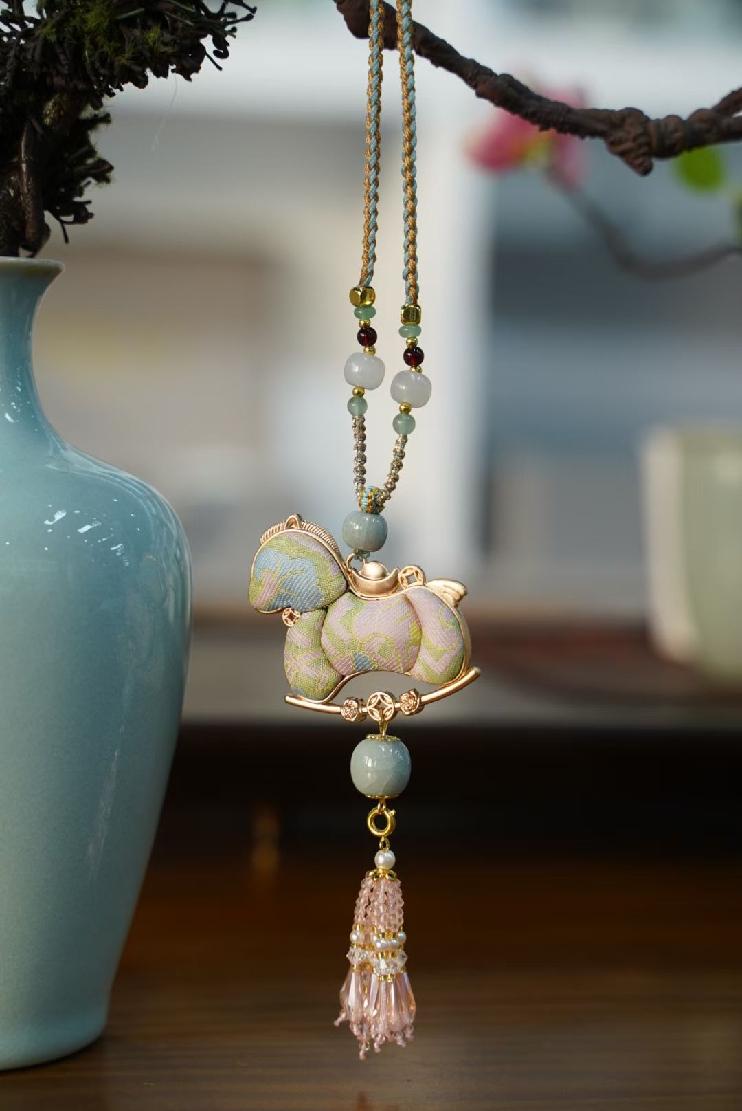 汝窑宋锦与瓷挂饰中式古风钥匙链挂件创意礼品送朋友闺蜜生日礼物