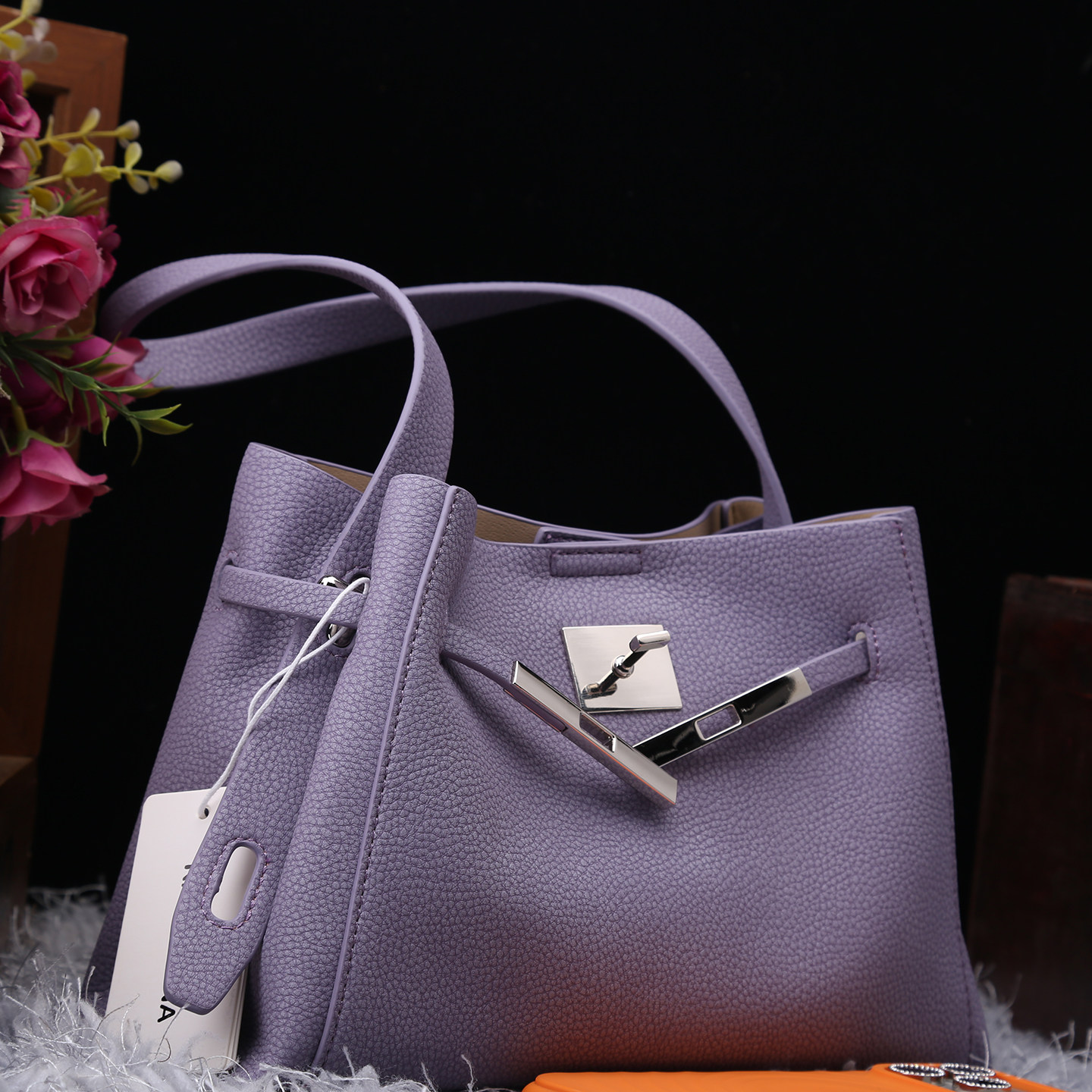 真皮女包2026新款时尚荔枝纹软皮紫色斜挎包头层牛皮单肩托特大包