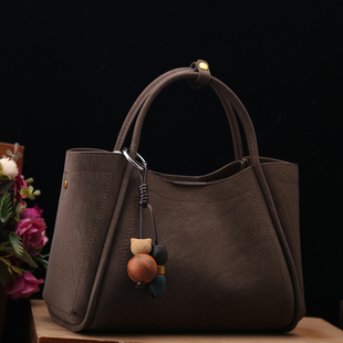 正品女包2025秋冬新款时尚复古做旧真皮托特包女通勤大容量手提包