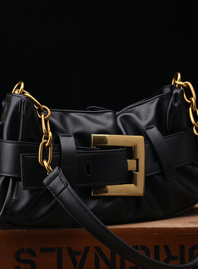 RANEDONA专柜正品真皮女包2025新款时尚褶皱链条单肩腋下包斜挎包