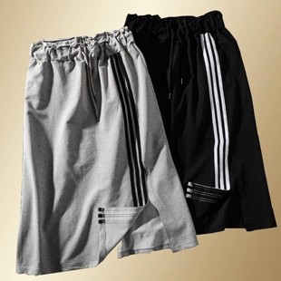 春秋新款百搭卫衣棉单侧三道杠半身裙花苞腰运动休闲显瘦时尚中长