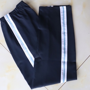 校裤 款 可定制 子拼白色宽杠上压一道浅蓝杠四季 藏蓝直口学生校服裤