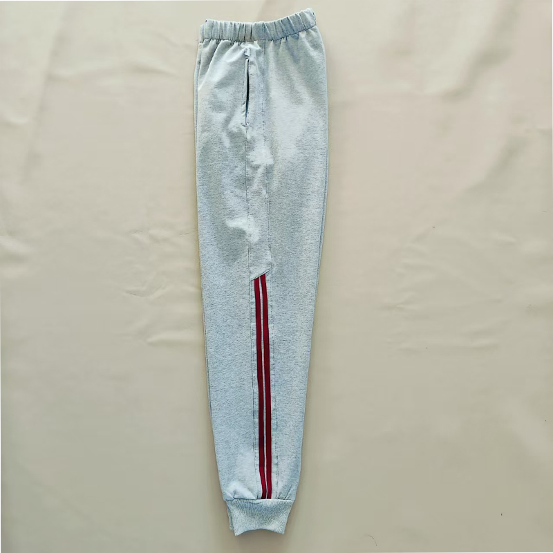 男女通用浅灰校服裤子棉质收口下两道大红杠运动校裤四季款可选择