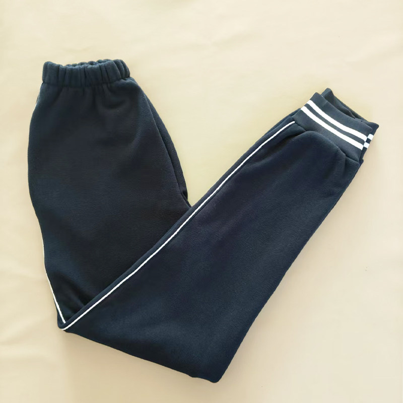 四季款初中生男女藏蓝加绒校服裤子一道白绳收口休闲团体运动长裤