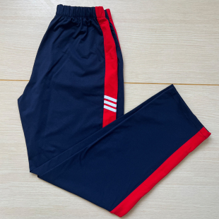 初高中小学生校服裤 子藏蓝直口大红宽杠上拼三道短斜白杠休闲长裤