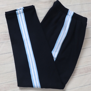 校裤 款 子拼浅蓝宽杠上压两道白杠四季 加绒藏蓝色直口学生校服长裤