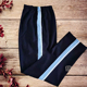 子前白条后一道浅蓝宽杠运动休闲男女条纹长裤 秋季 藏蓝高腰校服裤