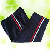 校服裤 七分裤 前红后白两道杠藏蓝裤 夏季 子运动休闲宽松直筒裤 班服
