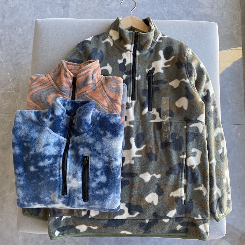 外贸单男大童摇粒绒上衣户外保暖校服内胆儿童半拉链立领卫衣绒衫