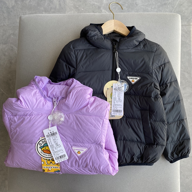 秋冬装小*鸭男童女童连帽长袖柔软白鸭绒轻便保暖外套儿童羽绒服