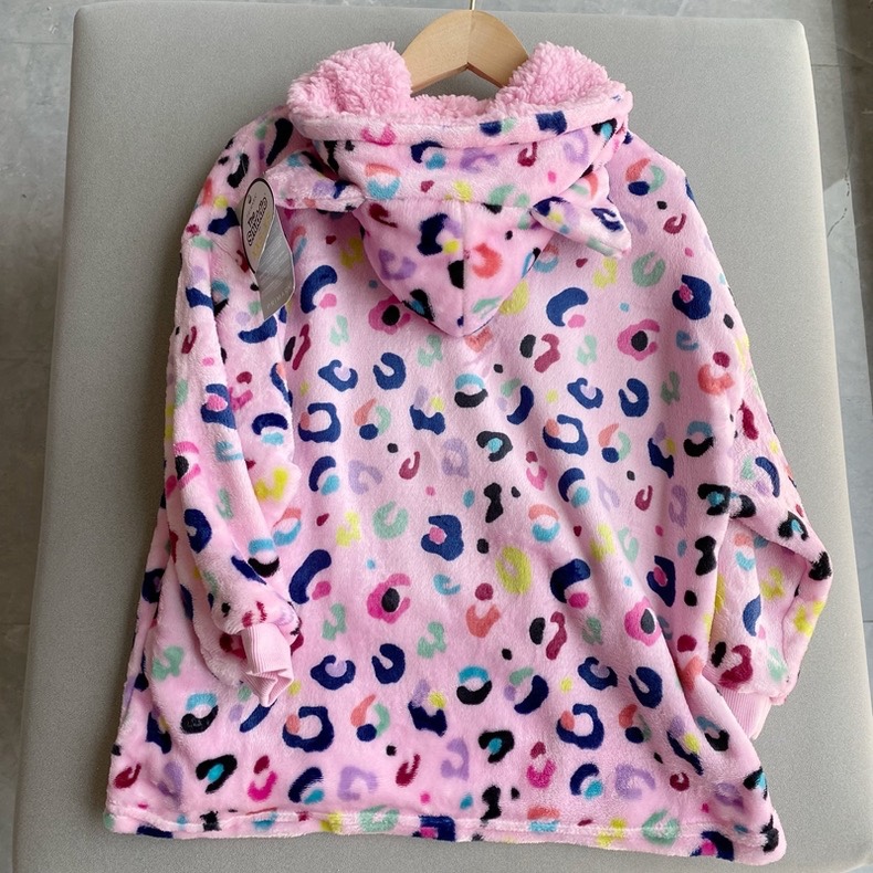 外贸单新款秋冬装女童珊瑚绒睡衣保暖造型帽子儿童家居服睡衣睡袍