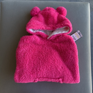 外贸单新款秋冬装玫红女童珊瑚绒绒球造型帽子儿童家居服睡衣睡袍