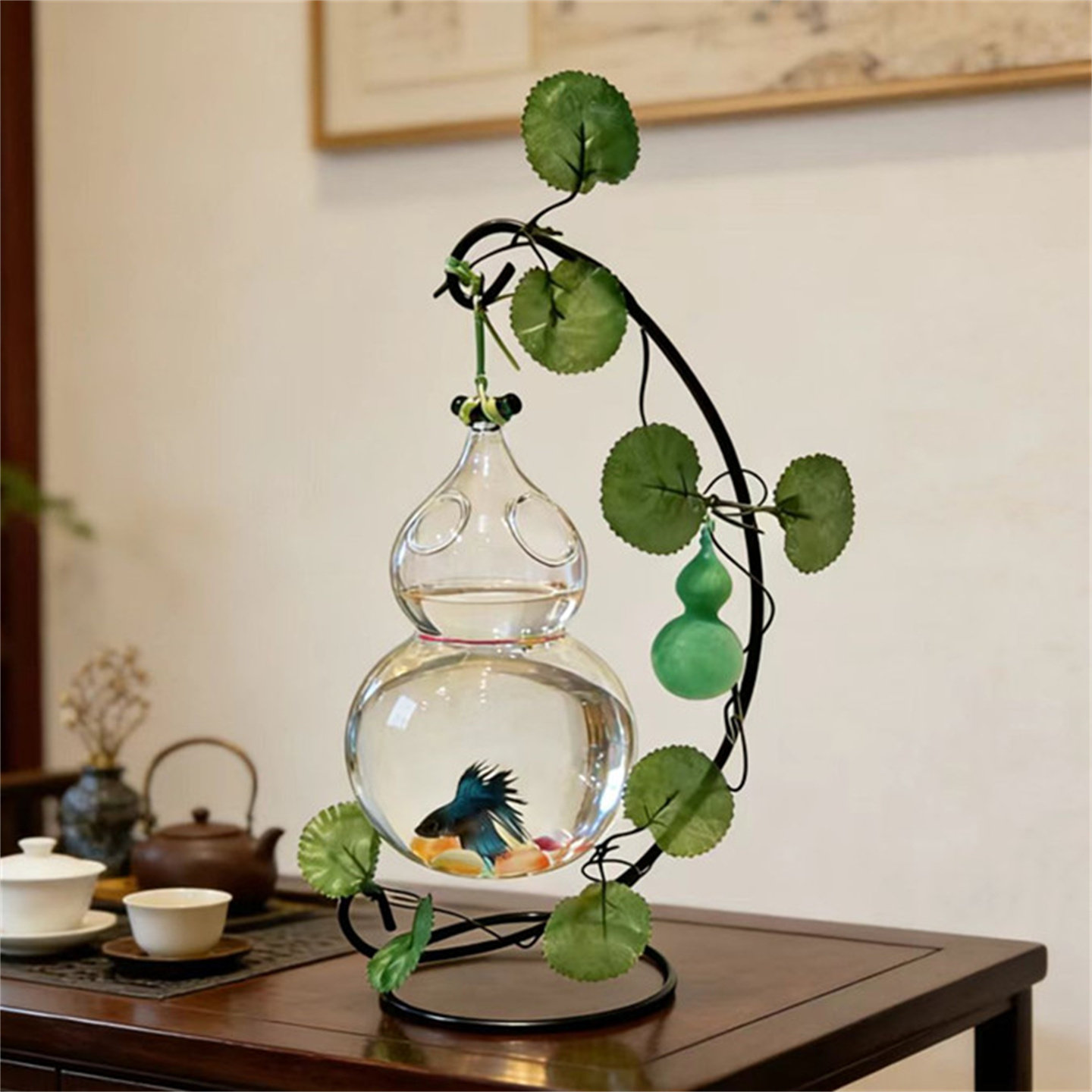 创意葫芦玻璃小鱼缸桌面客厅办公装饰摆件小型水培造景乔迁伴手礼