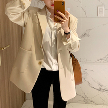 洋气小西装外套宽松杏色韩版休闲上衣2019网红女士黑色西服