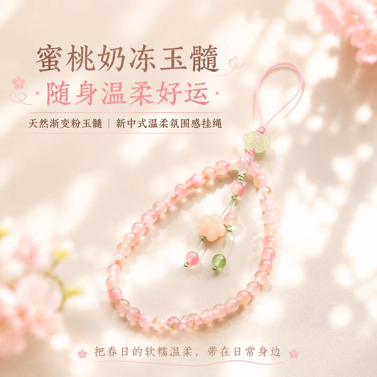 蜜桃玉髓粉色少女精致手机挂链