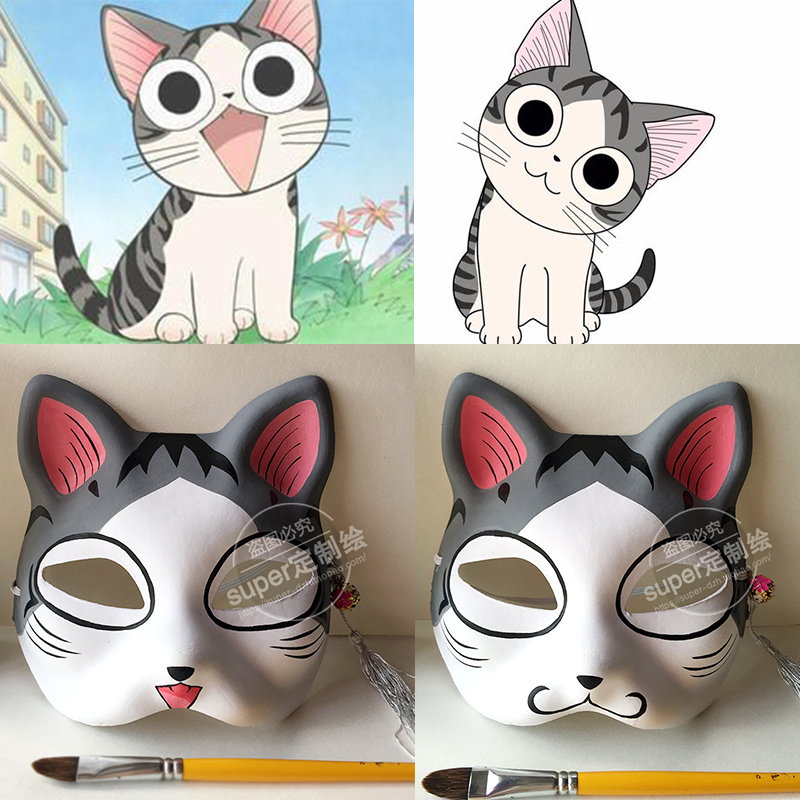 チーズの猫のマスクは日本の可愛い半顔アニメのコスプレ猫のマスクdiyカスタムです