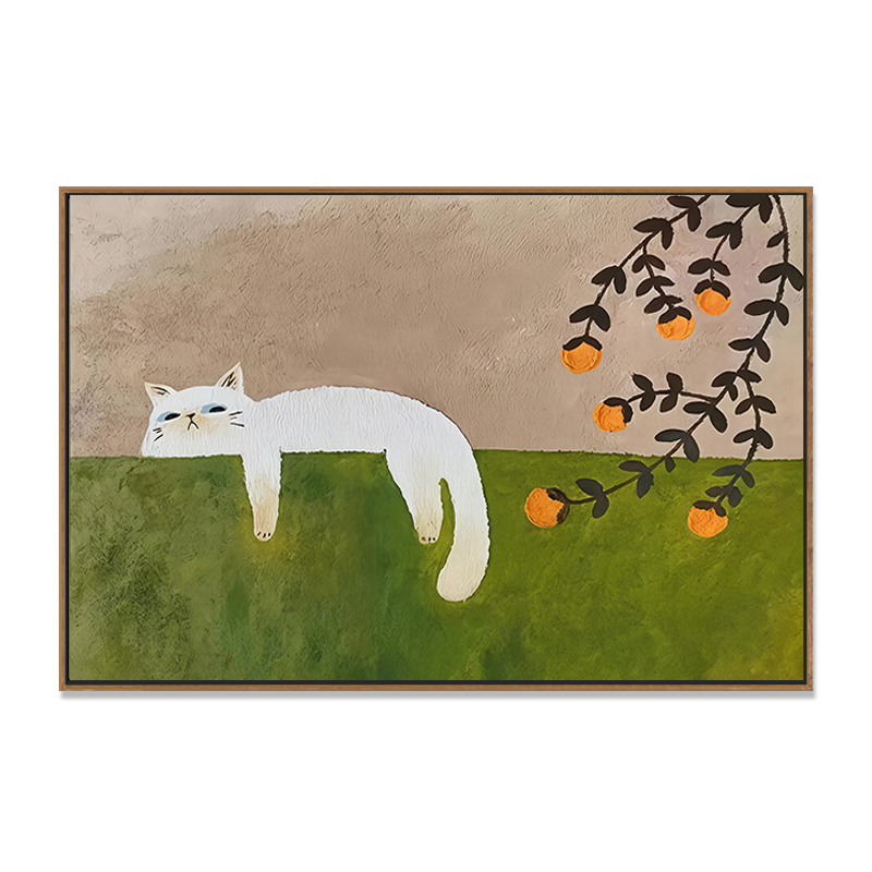 慵懒猫咪悠闲午后治愈系装饰画画心儿童房客厅餐厅油画布自粘画