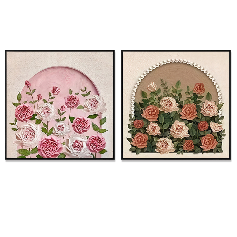 法式奶油风玫瑰花卉油画布画心客厅卧室沙发背景墙装饰自粘画打印图片