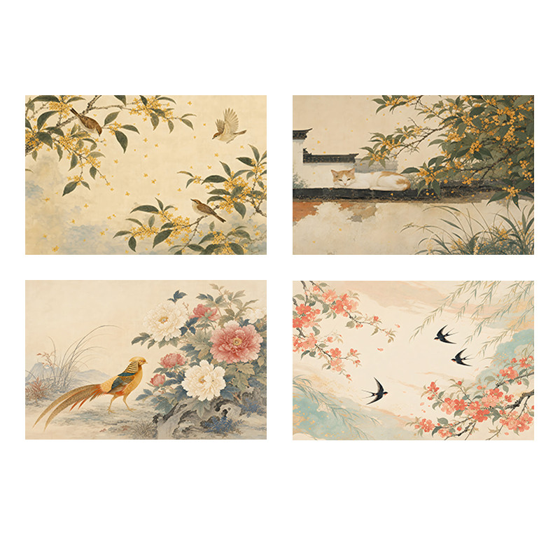 新中式横版吉祥花鸟装饰画牡丹锦鸡燕子海棠客厅茶室国风挂画画芯图片