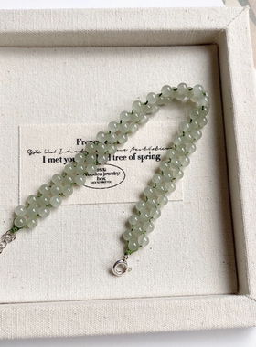 天然和田玉晴水米珠圆珠编织款手链女款文艺轻奢复古小清新配饰