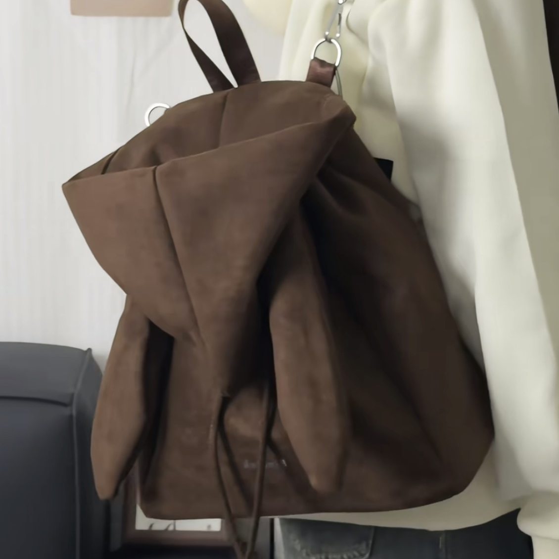 韩国！复古咖色抽绳包包女式2026新款大容量通勤兔子麂皮绒双肩包,箱包皮具/热销女包/男包,双肩背包,淘宝优惠券,粉丝福利购,淘宝优惠卷