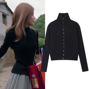 许我耀眼赵露思许妍同款 显瘦女针织套头毛衣服穿搭 黑色半高领修身