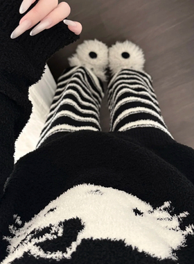 黑色kitty 半边绒睡衣套装女秋冬2025新款软绵绵可外穿加厚家居服