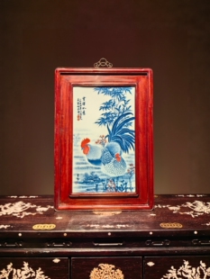 饰画 王步精品红木镶瓷板画青花花鸟吉祥如意挂屏手绘带框装