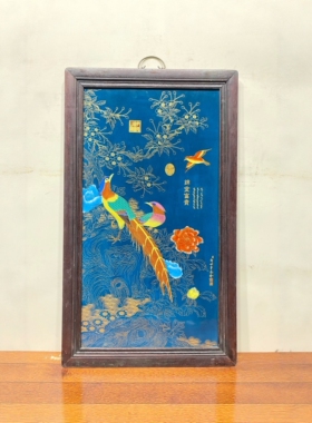郎世宁作品红木彩绘镶瓷板画掐丝锦堂富贵挂屏名家手绘陶瓷装饰画