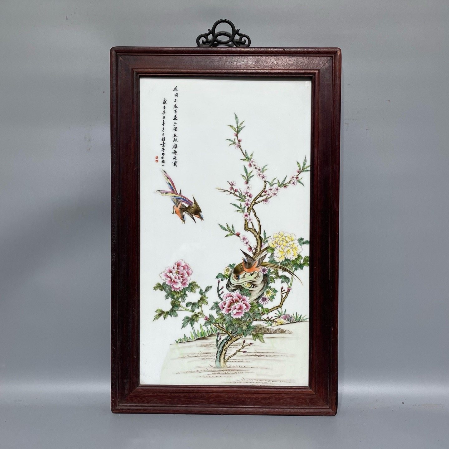 程意亭作品红木镶精品手绘瓷板画粉彩花鸟挂屏名家手绘陶瓷装饰画,家居饰品,瓷板画,淘宝优惠券,粉丝福利购,淘宝优惠卷