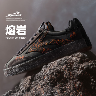 男 黑色低帮爆裂纹潮流水晶底增高休闲鞋 马登美式 火山熔岩厚底板鞋