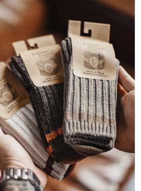 马登工装美式复古羊毛混纺长袜粗线针织条纹中筒撞色保暖袜子男秋