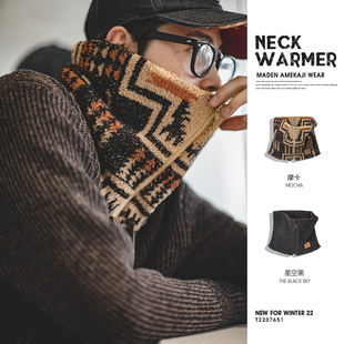 马登工装 复古印第安纳瓦霍半边绒围脖保暖户外拉链脖